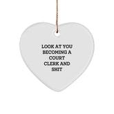 Funny Court Clerk Gifts from Friends - Heart Ornament for Men or Women - Christmas Unique Presents for Court Clerk, Court Clerk Heart Shaped Decorations - Image 1